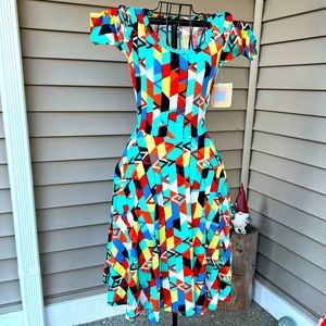 LuLaRoe sea foam green geometric Nicole dress XS fit and flare